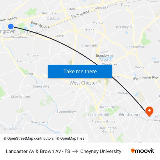 Lancaster Av & Brown Av - FS to Cheyney University map