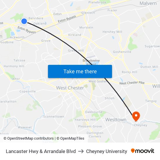 Lancaster Hwy & Arrandale Blvd to Cheyney University map