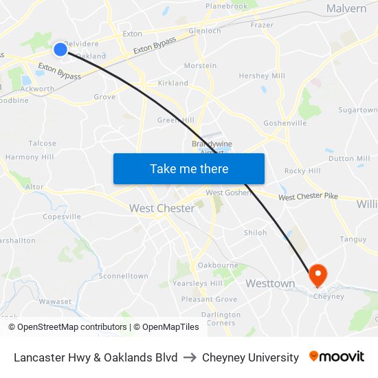 Lancaster Hwy & Oaklands Blvd to Cheyney University map