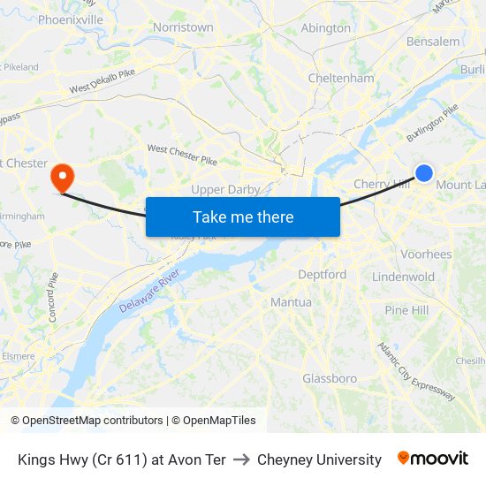 Kings Hwy (Cr 611) at Avon Ter to Cheyney University map