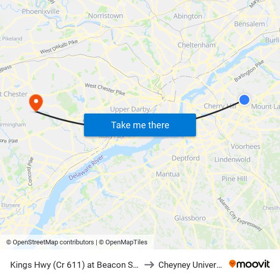 Kings Hwy (Cr 611) at Beacon Street to Cheyney University map
