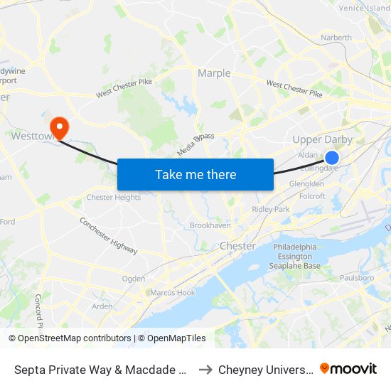 Septa Private Way & Macdade Blvd to Cheyney University map