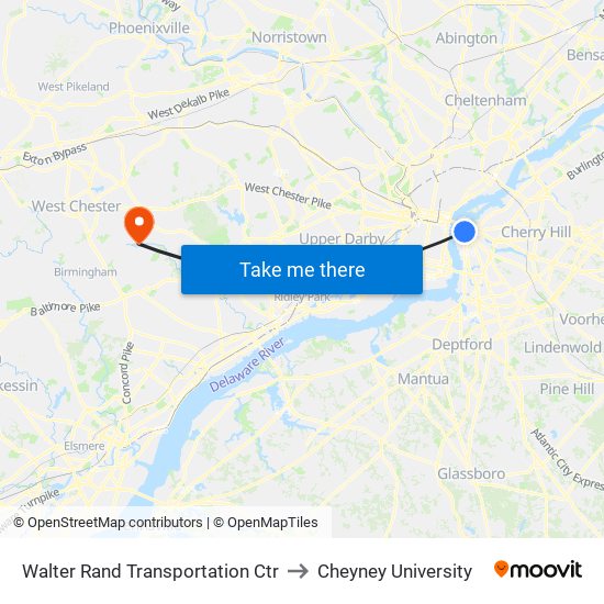 Walter Rand Transportation Ctr to Cheyney University map