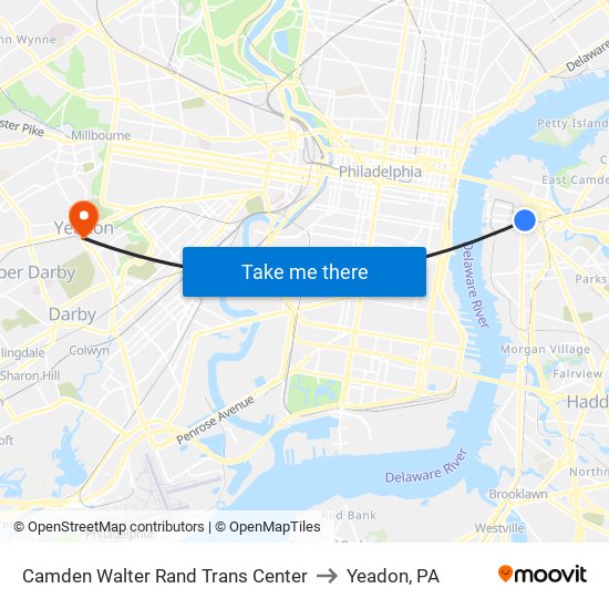 Camden Walter Rand Trans Center to Yeadon, PA map