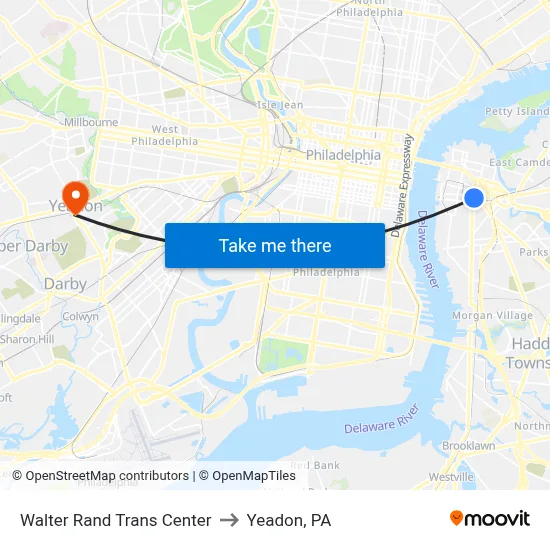Walter Rand Trans Center to Yeadon, PA map