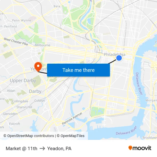 Market @ 11th to Yeadon, PA map