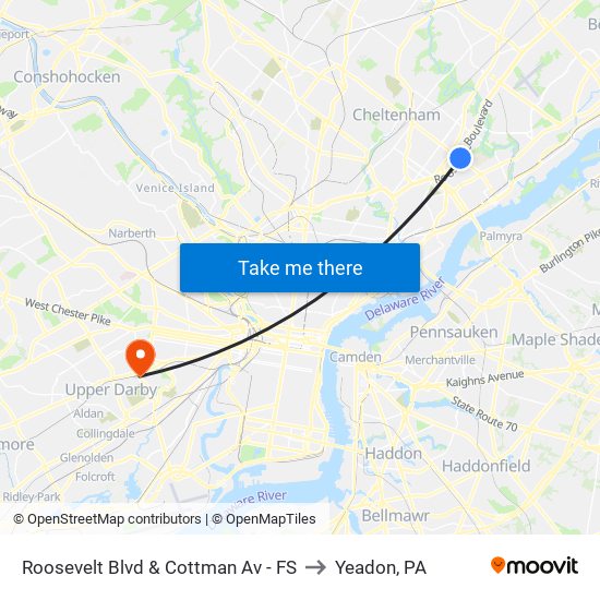 Roosevelt Blvd & Cottman Av - FS to Yeadon, PA map