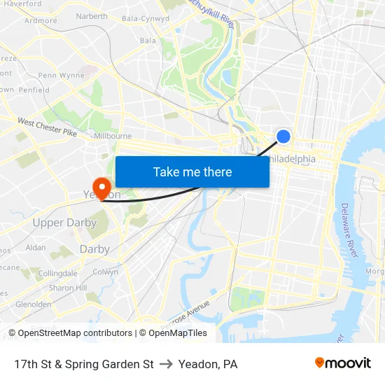 17th St & Spring Garden St to Yeadon, PA map