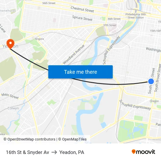 16th St & Snyder Av to Yeadon, PA map
