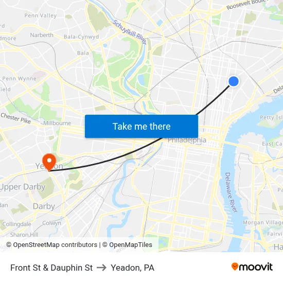 Front St & Dauphin St to Yeadon, PA map