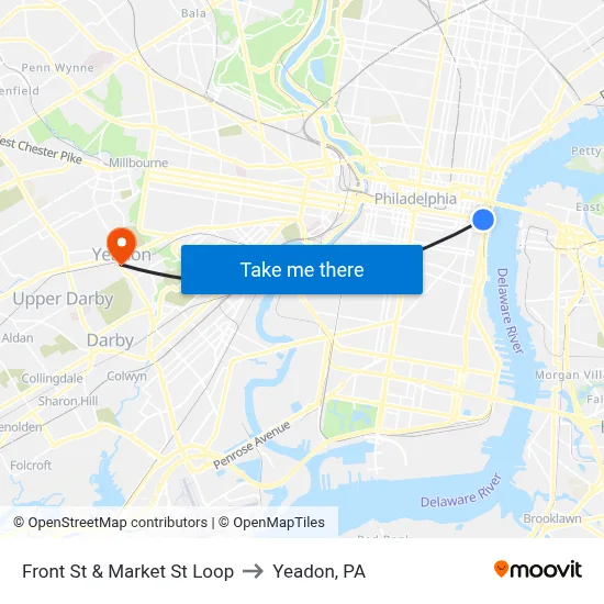 Front St & Market St Loop to Yeadon, PA map