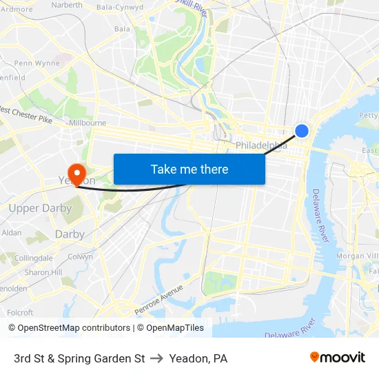 3rd St & Spring Garden St to Yeadon, PA map