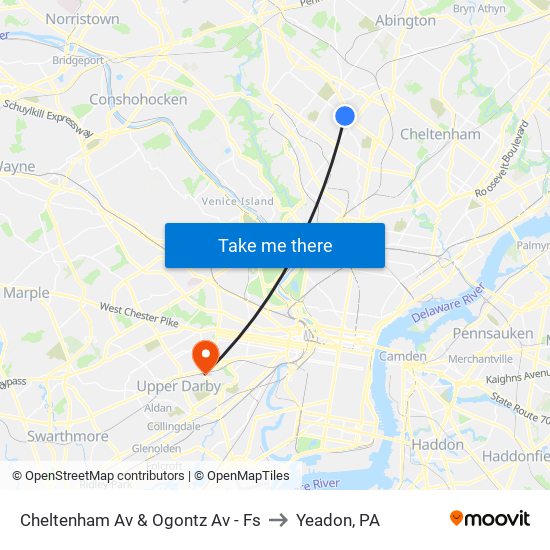 Cheltenham Av & Ogontz Av - Fs to Yeadon, PA map