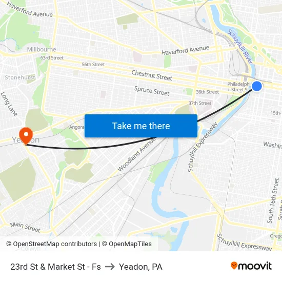 23rd St & Market St - Fs to Yeadon, PA map