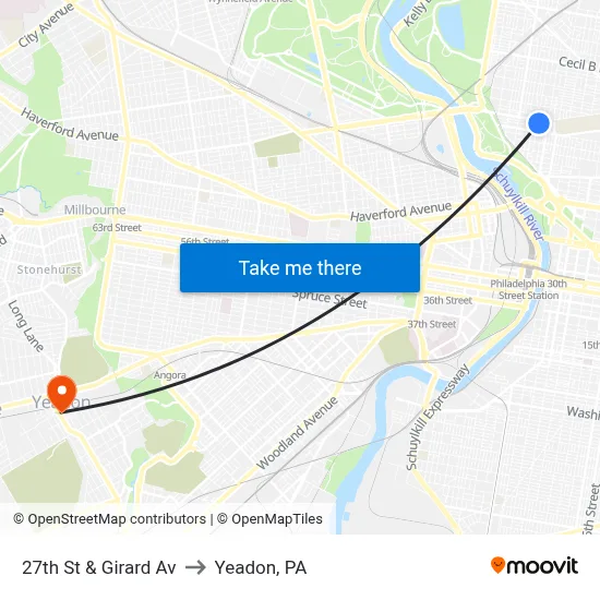 27th St & Girard Av to Yeadon, PA map