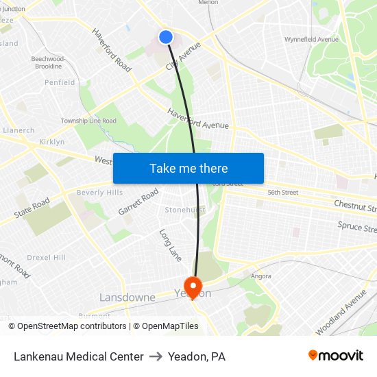 Lankenau Medical Center to Yeadon, PA map