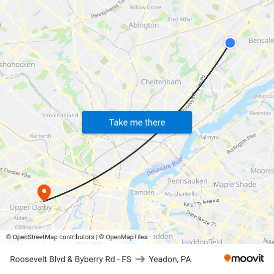 Roosevelt Blvd & Byberry Rd - FS to Yeadon, PA map