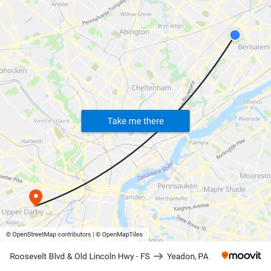 Roosevelt Blvd & Old Lincoln Hwy - FS to Yeadon, PA map