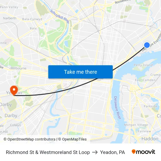 Richmond St & Westmoreland St Loop to Yeadon, PA map
