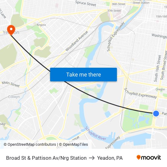 Broad St & Pattison Av/Nrg Station to Yeadon, PA map