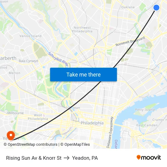 Rising Sun Av & Knorr St to Yeadon, PA map