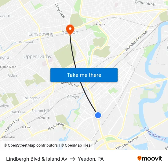 Lindbergh Blvd & Island Av to Yeadon, PA map