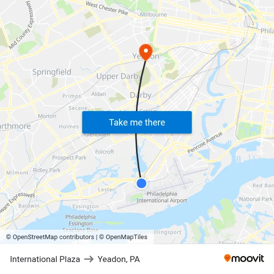 International Plaza to Yeadon, PA map
