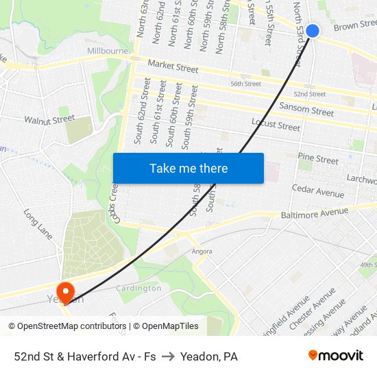 52nd St & Haverford Av - Fs to Yeadon, PA map