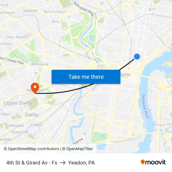 4th St & Girard Av  - Fs to Yeadon, PA map