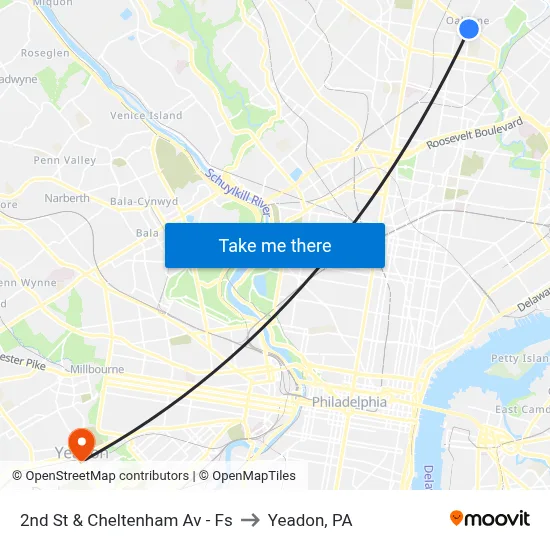 2nd St & Cheltenham Av - Fs to Yeadon, PA map