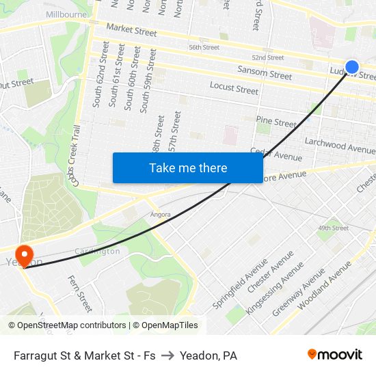 Farragut St & Market St - Fs to Yeadon, PA map