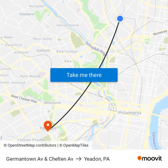 Germantown Av & Chelten Av to Yeadon, PA map