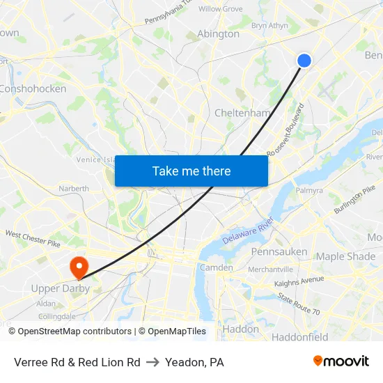 Verree Rd & Red Lion Rd to Yeadon, PA map