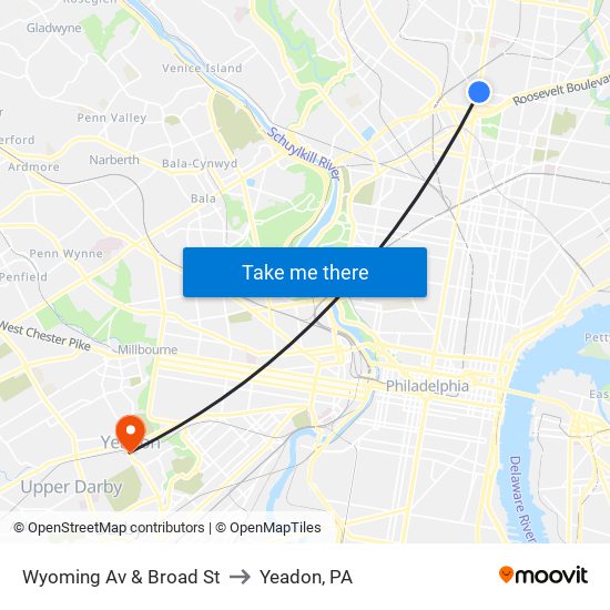 Wyoming Av & Broad St to Yeadon, PA map