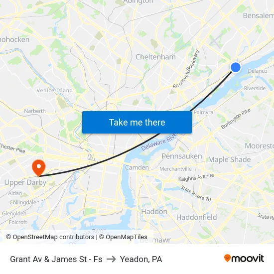Grant Av & James St - Fs to Yeadon, PA map