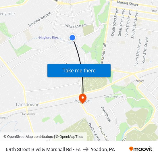 69th Street Blvd & Marshall Rd - Fs to Yeadon, PA map