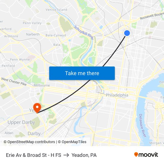 Erie Av & Broad St - H FS to Yeadon, PA map
