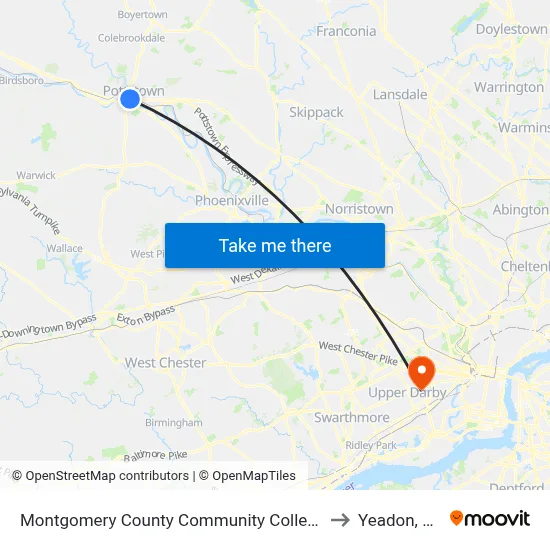 Montgomery County Community College to Yeadon, PA map