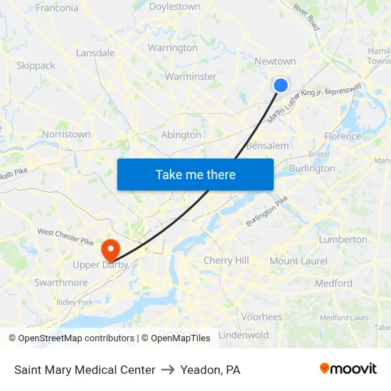 Saint Mary Medical Center to Yeadon, PA map