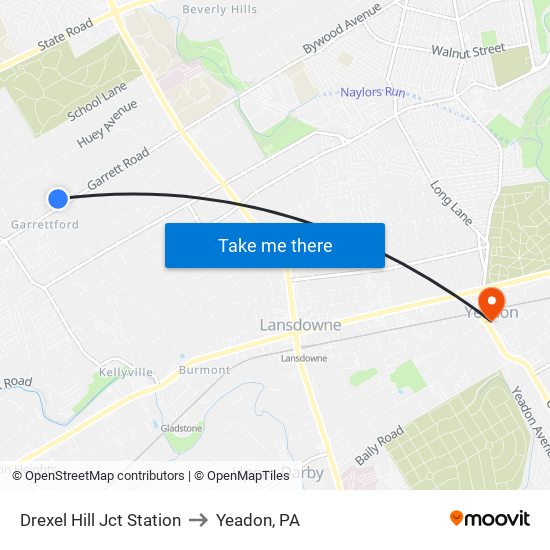 Drexel Hill Jct Station to Yeadon, PA map