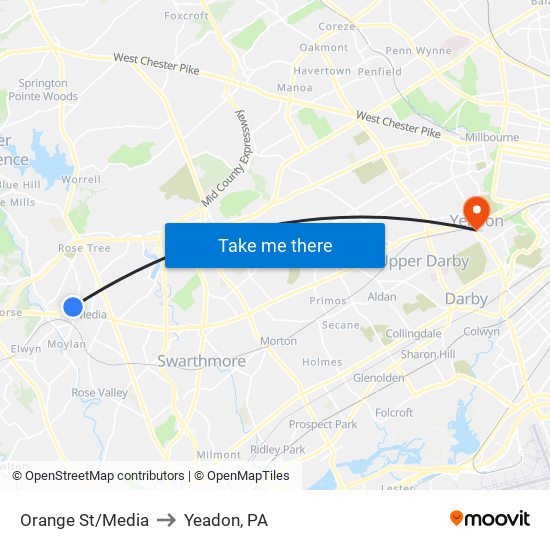 Orange St/Media to Yeadon, PA map
