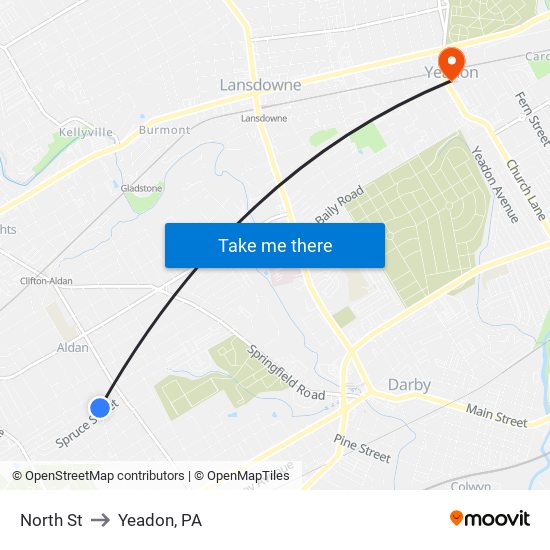 North St to Yeadon, PA map