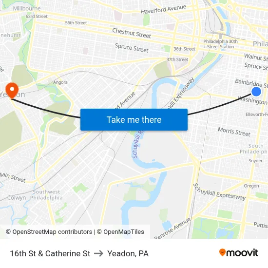 16th St & Catherine St to Yeadon, PA map