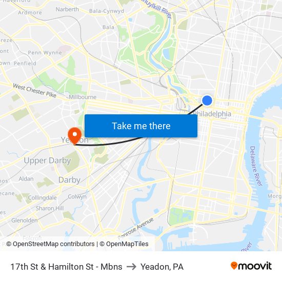 17th St & Hamilton St - Mbns to Yeadon, PA map