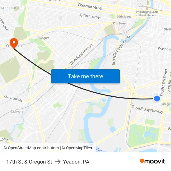 17th St & Oregon St to Yeadon, PA map
