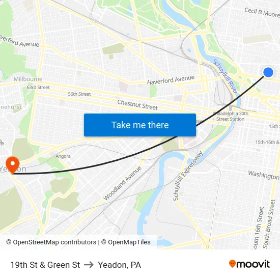 19th St & Green St to Yeadon, PA map
