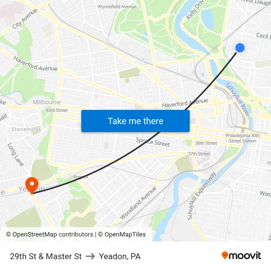 29th St & Master St to Yeadon, PA map