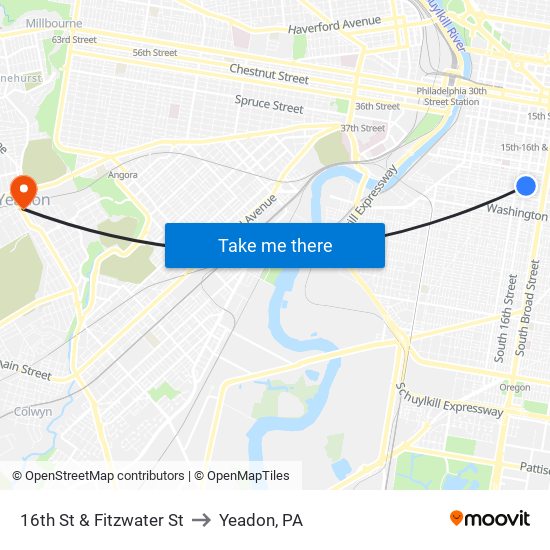 16th St & Fitzwater St to Yeadon, PA map