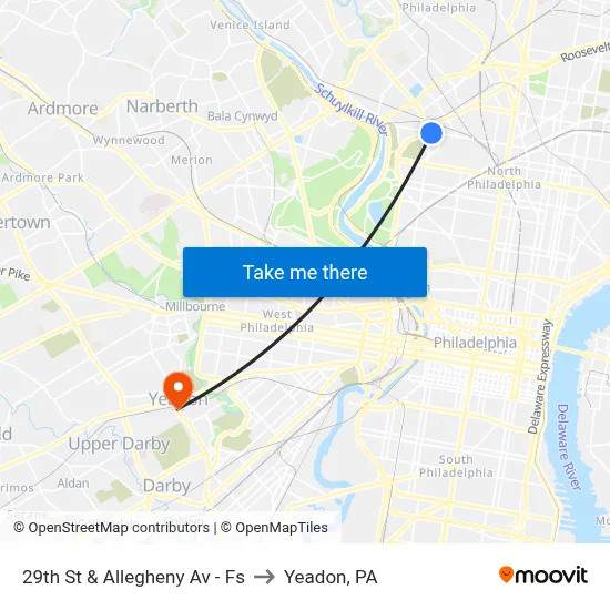 29th St & Allegheny Av - Fs to Yeadon, PA map