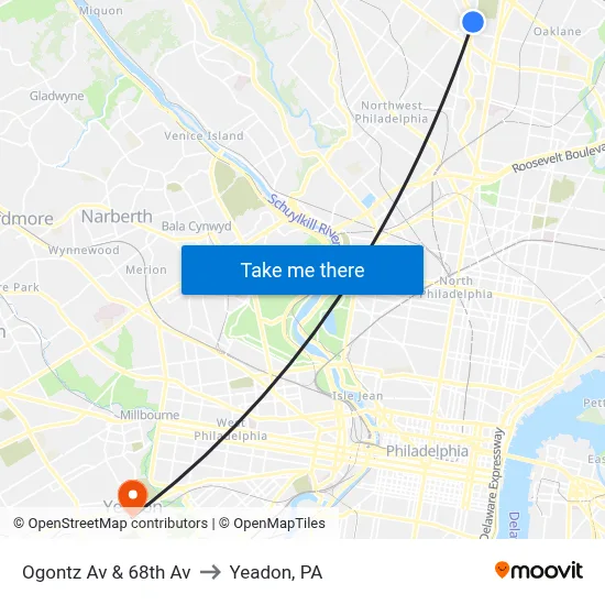 Ogontz Av & 68th Av to Yeadon, PA map